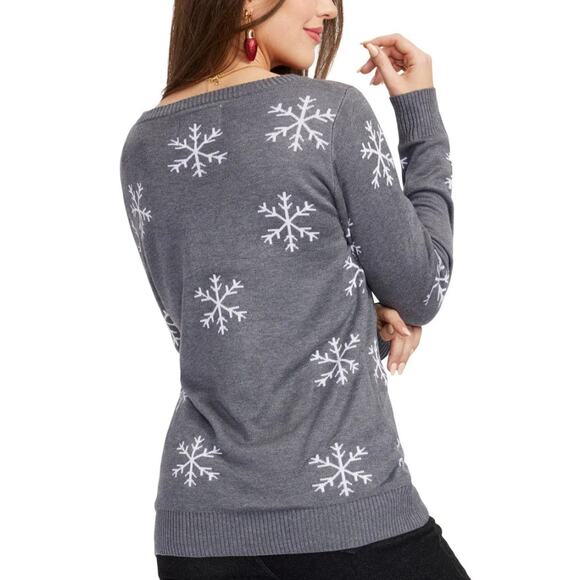 Tipsy Elves Women’s Gray Sequined Snowman Snow Day Christmas Sweater Size L New - Picture 2 of 14